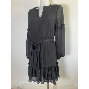 Women's Laundry by Shelli Segal‎ Black Ruffle Sparkle Sleeve Dress Size 10 EUC!